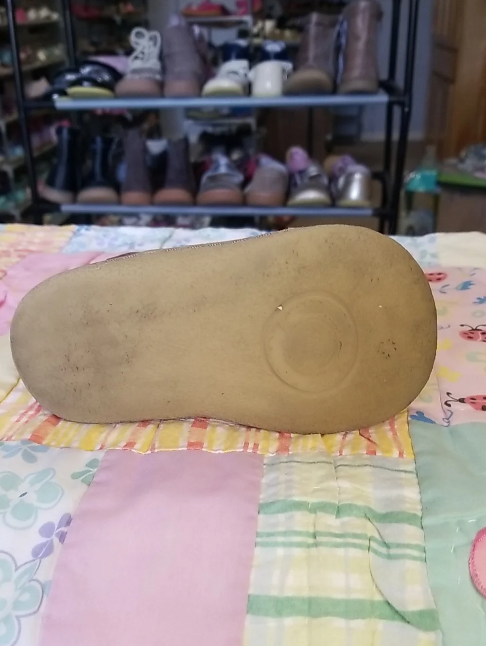 Livie & Luca Girls Gold and Taupe Mary Janes Size 8 Soft Leather Tootles